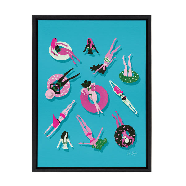 kate & laurel Sylvie Swimming Ladies Magenta and Blue Framed Canvas by Cat Coquillette