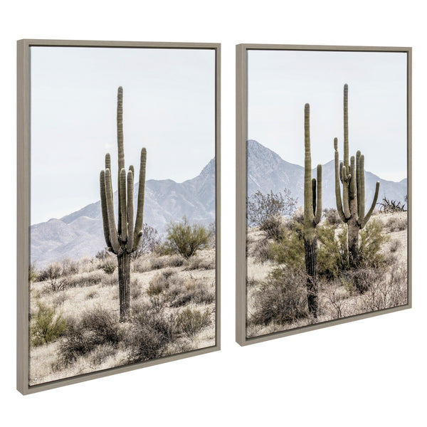 Kate & Laurel Sylvie Tall Saguaro Cacti Desert Mountain 1 And 2 Framed Canvas By The Creative Bunch Studio