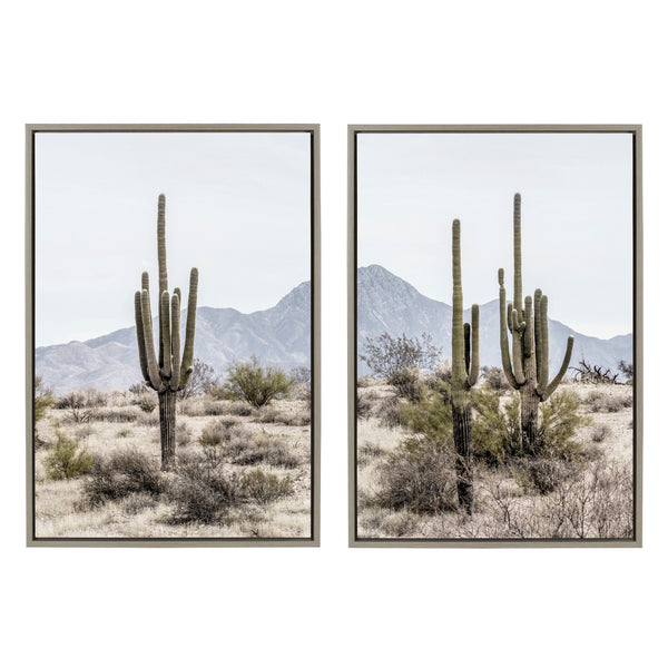 Kate & Laurel Sylvie Tall Saguaro Cacti Desert Mountain 1 And 2 Framed Canvas By The Creative Bunch Studio