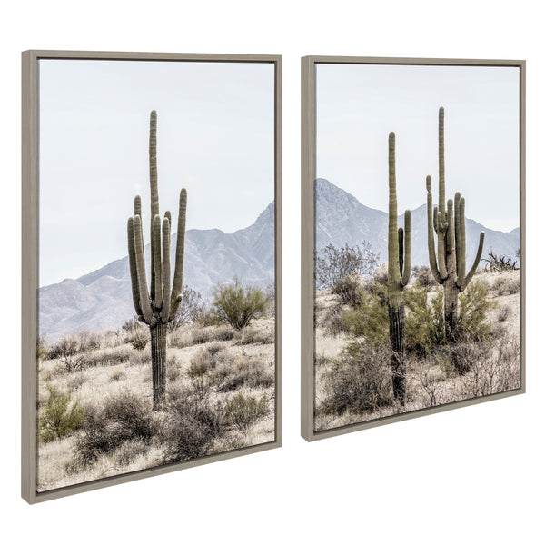 kate & laurel Sylvie Tall Saguaro Cacti Desert Mountain 1 and 2 Framed Canvas by The Creative Bunch Studio