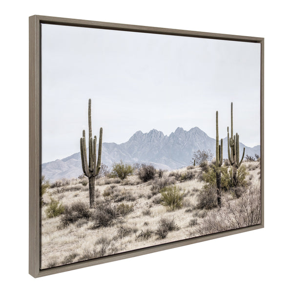 Kate & Laurel Sylvie Tall Saguaro Cacti Desert Mountain Framed Canvas By The Creative Bunch Studio