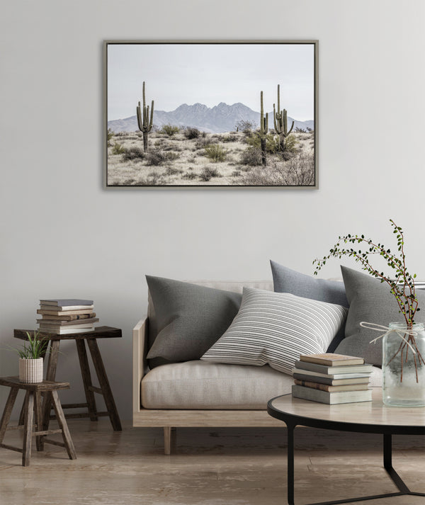 Kate & Laurel Sylvie Tall Saguaro Cacti Desert Mountain Framed Canvas By The Creative Bunch Studio