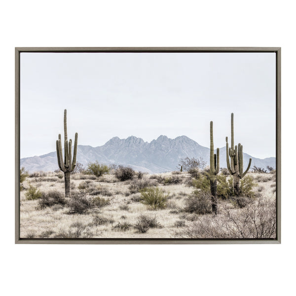 Kate & Laurel Sylvie Tall Saguaro Cacti Desert Mountain Framed Canvas By The Creative Bunch Studio
