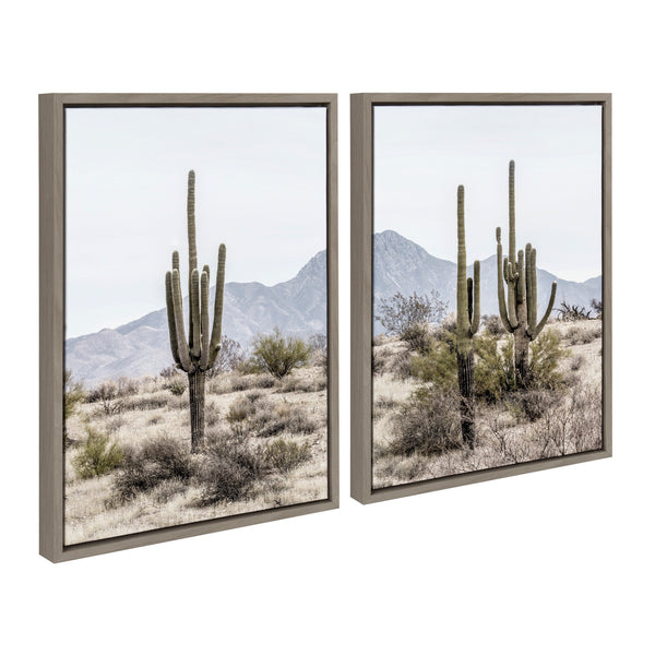 Kate & Laurel Sylvie Tall Saguaro Cacti Desert Mountain Framed Canvas Set By The Creative Bunch Studio