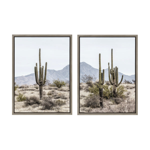 kate & laurel Sylvie Tall Saguaro Cacti Desert Mountain Framed Canvas Set by The Creative Bunch Studio