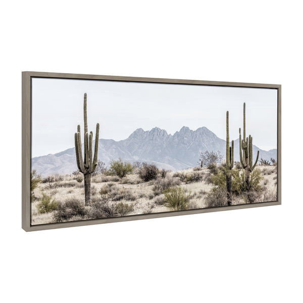 kate & laurel Sylvie Tall Saguaro Cacti Desert Mountain Framed Canvas by The Creative Bunch Studio