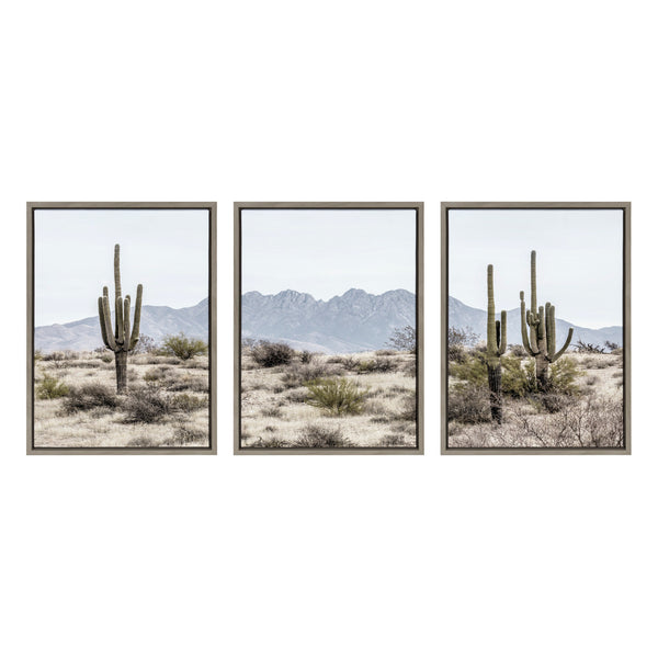 Kate & Laurel Sylvie Tall Saguaro Cacti Desert Mountain Left Middle And Right Framed Canvas By The Creative Bunch Studio