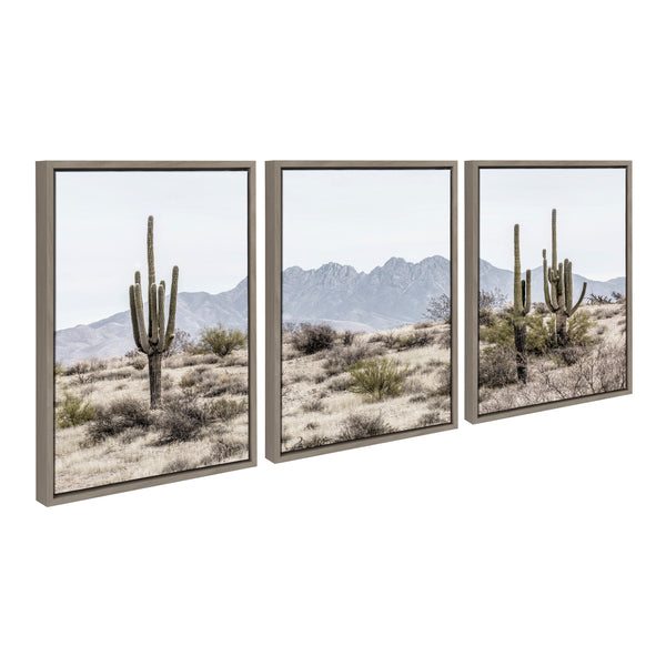 kate & laurel Sylvie Tall Saguaro Cacti Desert Mountain Left Middle and Right Framed Canvas by The Creative Bunch Studio
