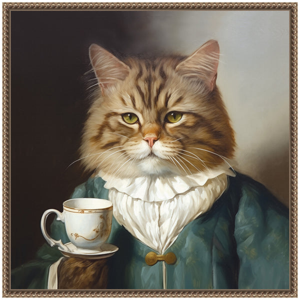 Kate & Laurel Sylvie Teacup Cat Framed Canvas By The Creative Bunch Studio