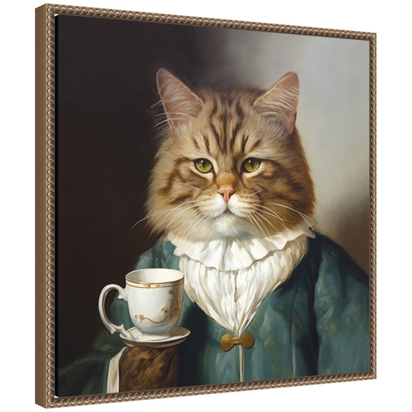 kate & laurel Sylvie Teacup Cat Framed Canvas by The Creative Bunch Studio
