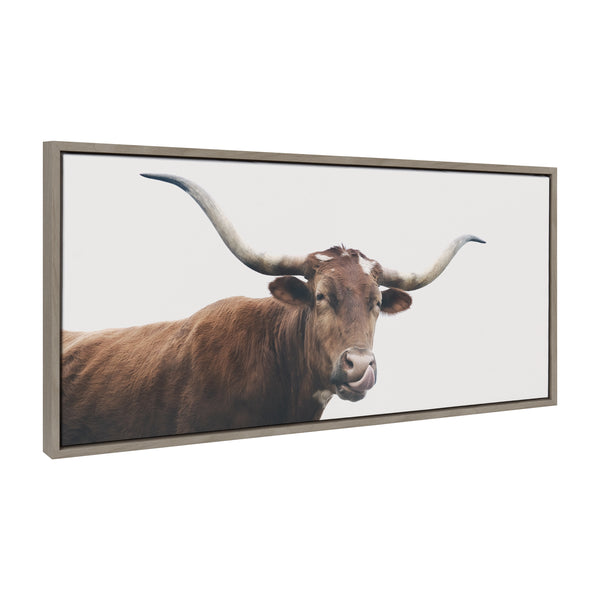 Kate & Laurel Sylvie Texas Longhorn Cow Lick Framed Canvas By The Creative Bunch Studio