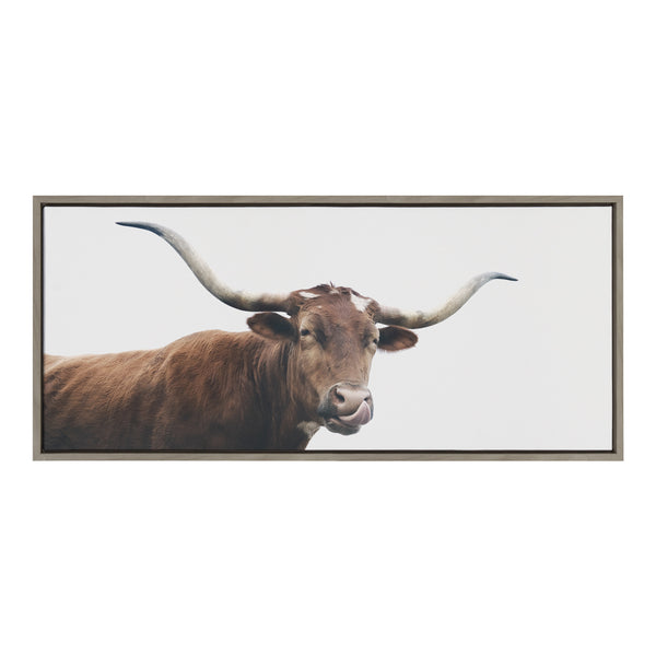 Kate & Laurel Sylvie Texas Longhorn Cow Lick Framed Canvas By The Creative Bunch Studio