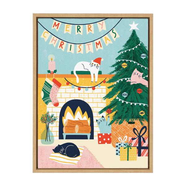 Kate & Laurel Sylvie TG Christmas Cats Framed Canvas By Tania García