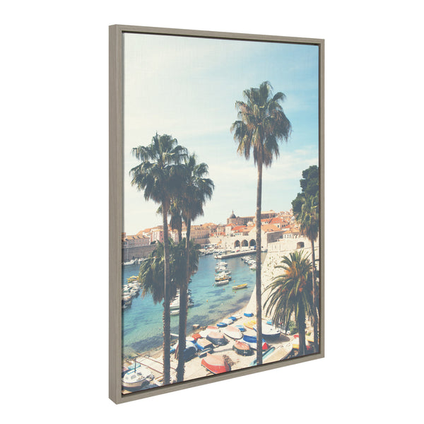 Kate & Laurel Sylvie The Palm Trees And The Boat Framed Canvas By Laura Evans