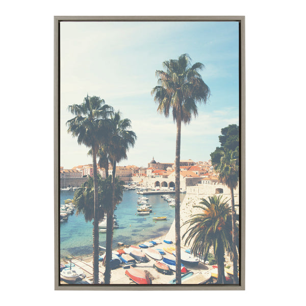 kate & laurel Sylvie The Palm Trees and The Boat Framed Canvas by Laura Evans
