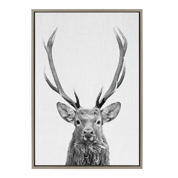 Kate & Laurel Sylvie The Red Deer BW Framed Canvas By Simon Te Of Tai Prints