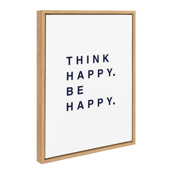Kate & Laurel Sylvie Think Happy Be Happy Blue Framed Canvas By Maggie Price