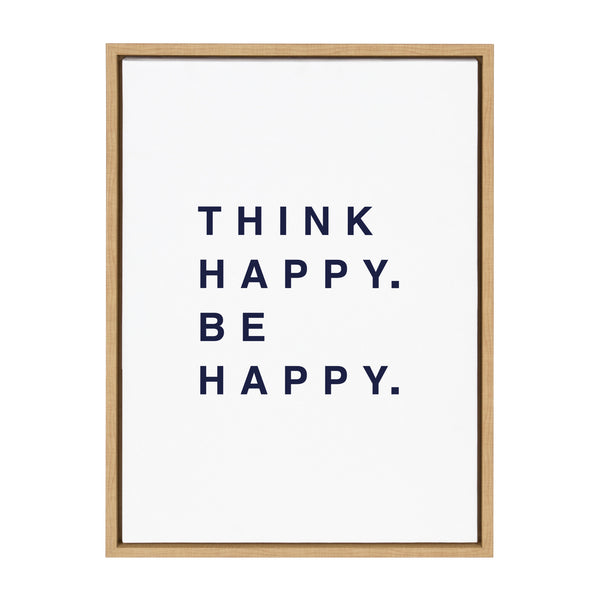 kate & laurel Sylvie Think Happy Be Happy Blue Framed Canvas by Maggie Price