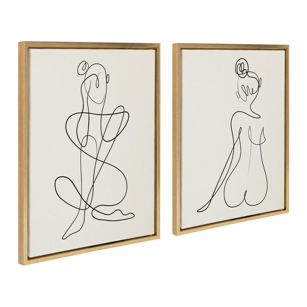 Kate & Laurel Sylvie Thinking Of You Line Art And Sitting Beauty Framed Canvas Set By Rachel Lee Of My Dream Wall
