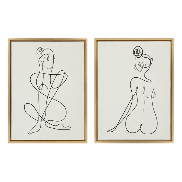 Kate & Laurel Sylvie Thinking Of You Line Art And Sitting Beauty Framed Canvas Set By Rachel Lee Of My Dream Wall