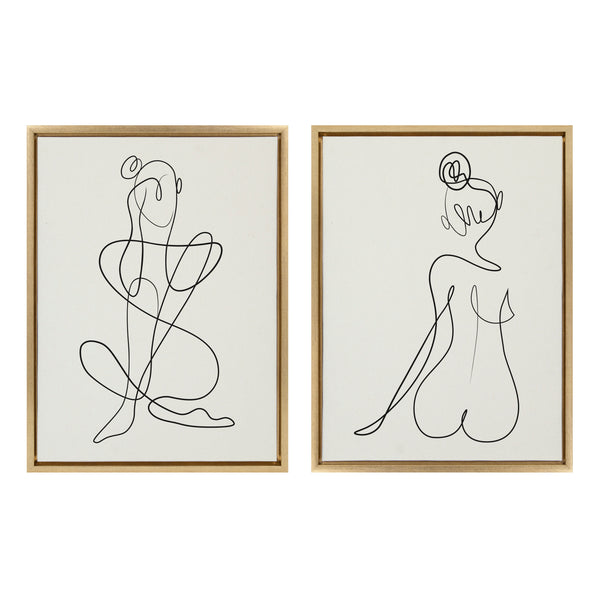 kate & laurel Sylvie Thinking of You Line Art and Sitting Beauty Framed Canvas Set by Rachel Lee of My Dream Wall