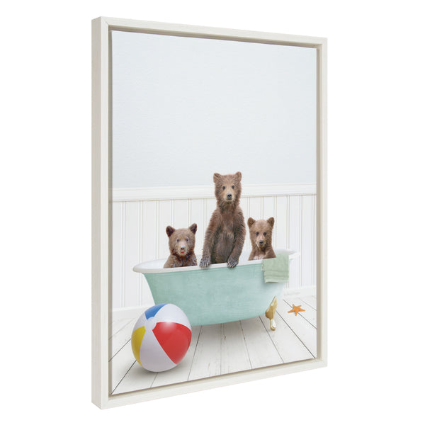 Kate & Laurel Sylvie Three Bear Cubs In Beach House Bath Framed Canvas By Amy Peterson
