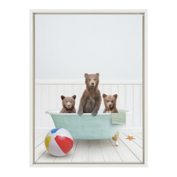 Kate & Laurel Sylvie Three Bear Cubs In Beach House Bath Framed Canvas By Amy Peterson