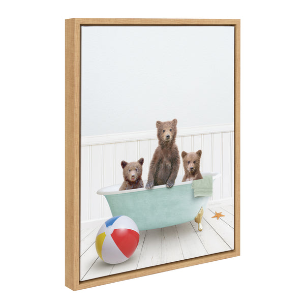 kate & laurel Sylvie Three Bear Cubs In Beach House Bath Framed Canvas by Amy Peterson