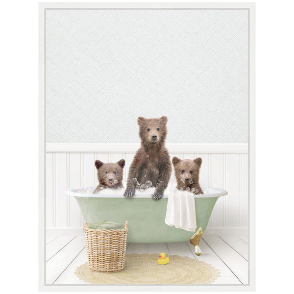 Kate & Laurel Sylvie Three Bear Cubs In Cottage Green Bath Framed Canvas By Amy Peterson