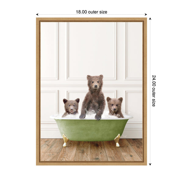 Kate & Laurel Sylvie Three Bear Cubs In Transitional Bathtub Framed Canvas By Amy Peterson