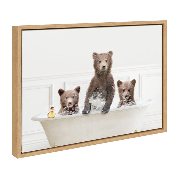 Kate & Laurel Sylvie Three Bears In Bubble Bath Neutral Style Framed Canvas By Amy Peterson Art Studio