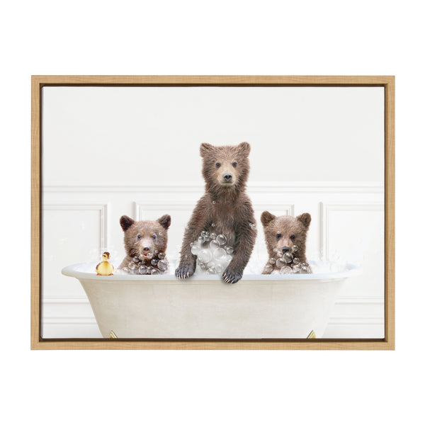 Kate & Laurel Sylvie Three Bears In Bubble Bath Neutral Style Framed Canvas By Amy Peterson Art Studio