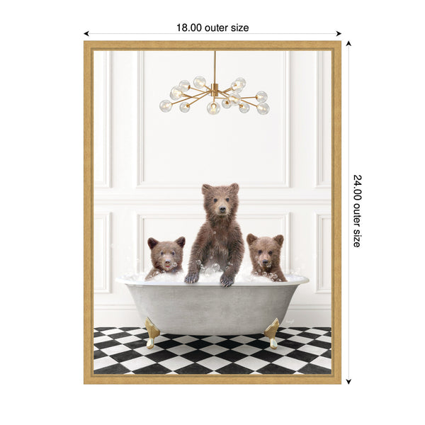 Kate & Laurel Sylvie Three Bears In Gray Bathtub On Checker Floor Framed Canvas By Amy Peterson