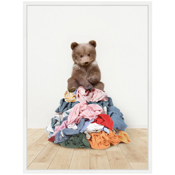 Kate & Laurel Sylvie Three Bears On Laundry Pile Framed Canvas By Amy Peterson