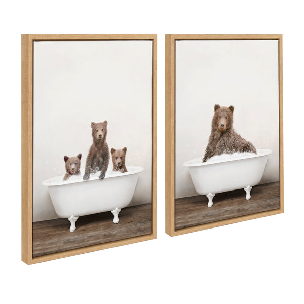 Kate & Laurel Sylvie Three Bears Rustic Bubble Bath And Bear Rustic Bubble Bath Framed Canvas By Amy Peterson Art Studio