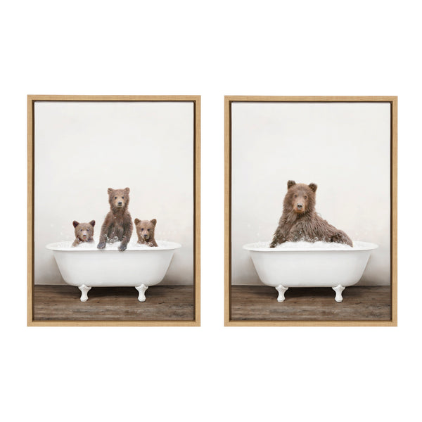 Kate & Laurel Sylvie Three Bears Rustic Bubble Bath And Bear Rustic Bubble Bath Framed Canvas By Amy Peterson Art Studio