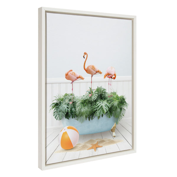 Kate & Laurel Sylvie Three Flamingos Beach House Bath Framed Canvas By Amy Peterson