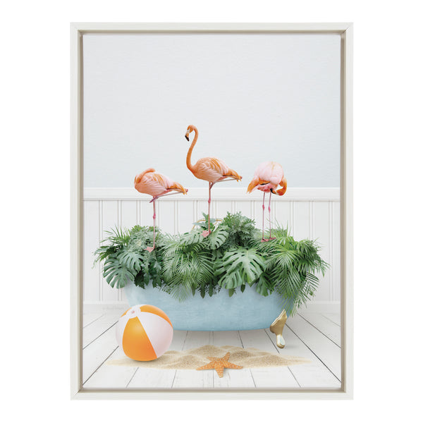 Kate & Laurel Sylvie Three Flamingos Beach House Bath Framed Canvas By Amy Peterson