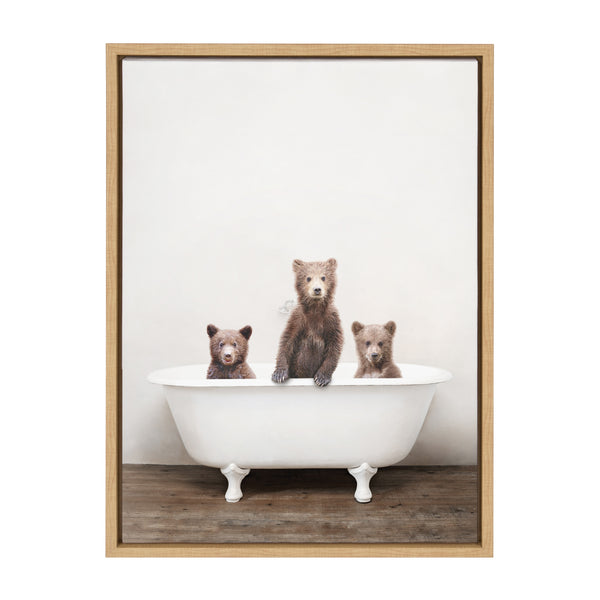 kate & laurel Sylvie Three Little Bears in Vintage Bathtub Framed Canvas by Amy Peterson Art Studio