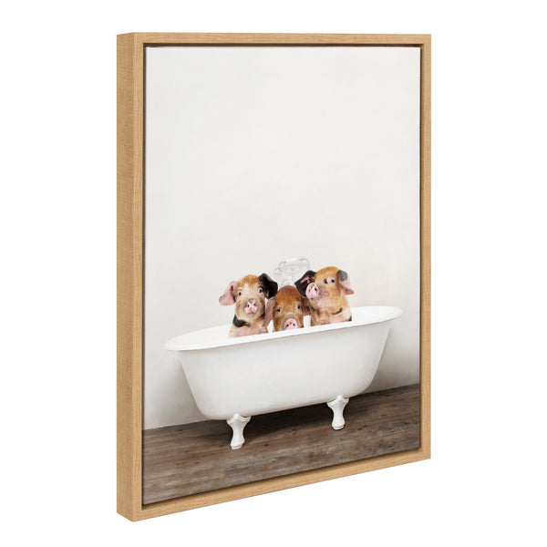 Kate & Laurel Sylvie Three Little Pigs In Vintage Bathtub Framed Canvas By Amy Peterson Art Studio