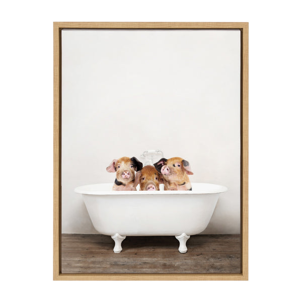 kate & laurel Sylvie Three Little Pigs In Vintage Bathtub Framed Canvas by Amy Peterson Art Studio