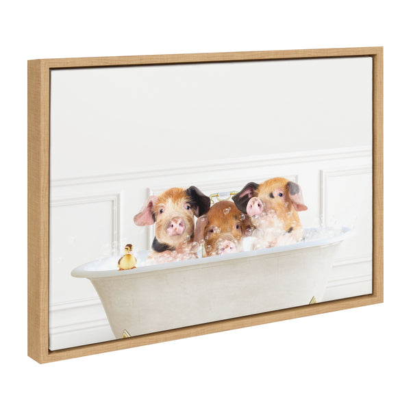 Kate & Laurel Sylvie Three Pigs In Bubble Bath Neutral Style Framed Canvas By Amy Peterson Art Studio
