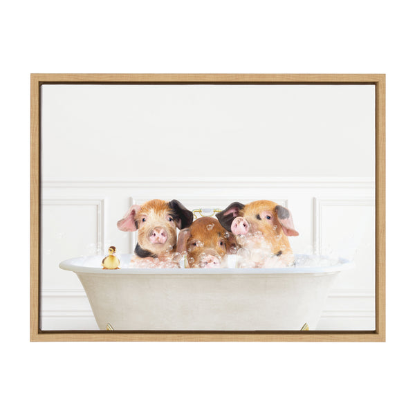 Kate & Laurel Sylvie Three Pigs In Bubble Bath Neutral Style Framed Canvas By Amy Peterson Art Studio