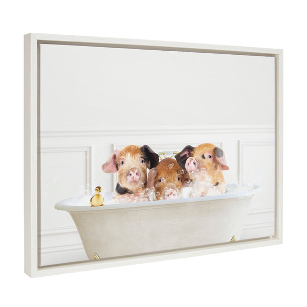 kate & laurel Sylvie Three Pigs In Bubble Bath Neutral Style Framed Canvas by Amy Peterson Art Studio