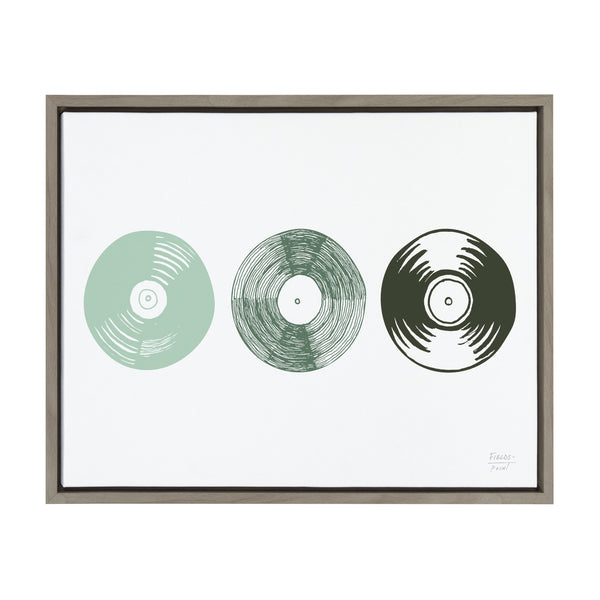 kate & laurel Sylvie Three Records Framed Canvas by Statement Goods