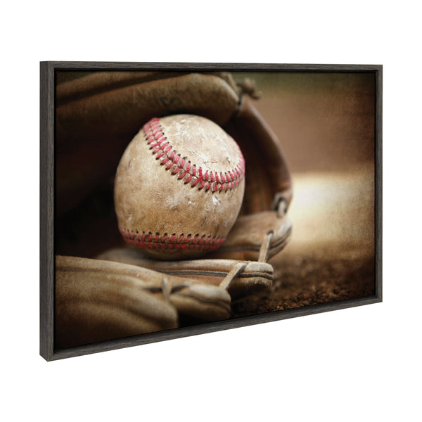 Kate & Laurel Sylvie Three Vintage Bats Baseball Glove At Home Plate And Three Vintage Baseballs Framed Canvas Art Set By Saint And Sailor Studios
