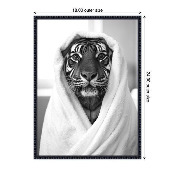 Kate & Laurel Sylvie Tiger Bathroom Art Towel Robe Black And White Framed Canvas By The Creative Bunch Studio