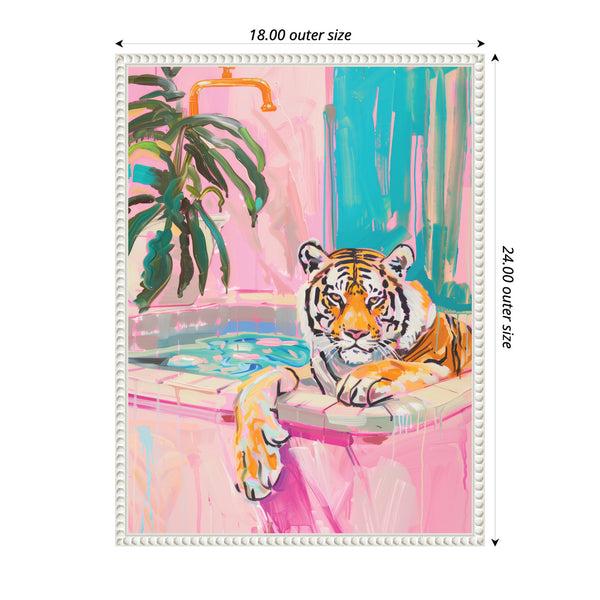 Kate & Laurel Sylvie Tiger Bathtub Vibrant Dopamine Decor Framed Canvas By Honey Island Studio