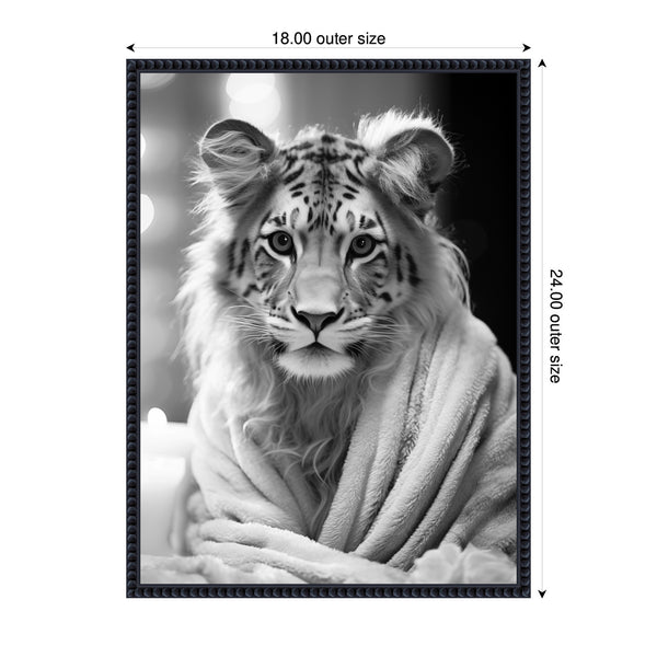 Kate & Laurel Sylvie Tiger Glam Bathroom Towel Robe Black And White Framed Canvas By The Creative Bunch Studio