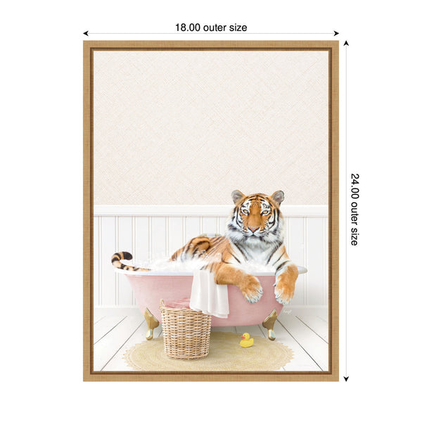 Kate & Laurel Sylvie Tiger In Cottage Pink Bath Framed Canvas By Amy Peterson